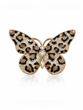 Gold-Tone Leopard Print Butterfly Brooch - Elegant Women Jewelry